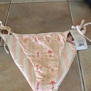 Floral Striped Bikini Bottom Reversable Sz 16 Nwt